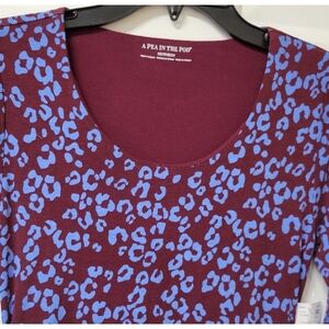 A Pea In The Pod Bodycon Maternity Midi Ruched Dress BLUE CHEETAH XS NEW $88